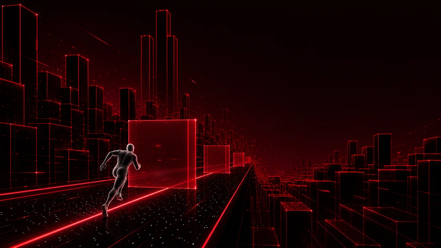 The runner entering the red inverted world